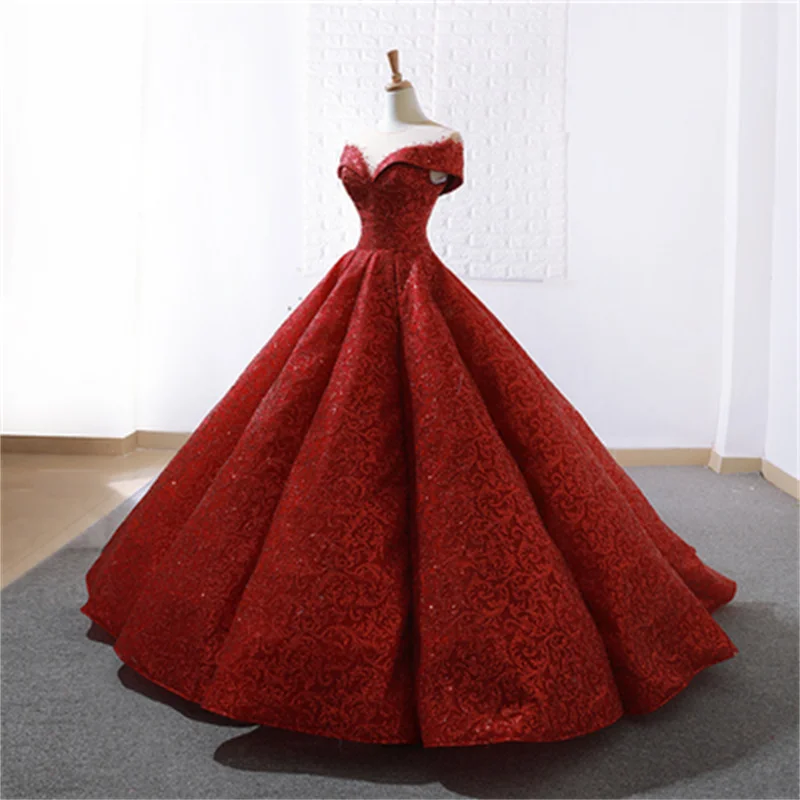 Burgund Quinceanera Kleider Ballkleid Cap Sleeves Pailletten Spitze Puffy Mexikanischen Süße 16 Kleider 15 Anos