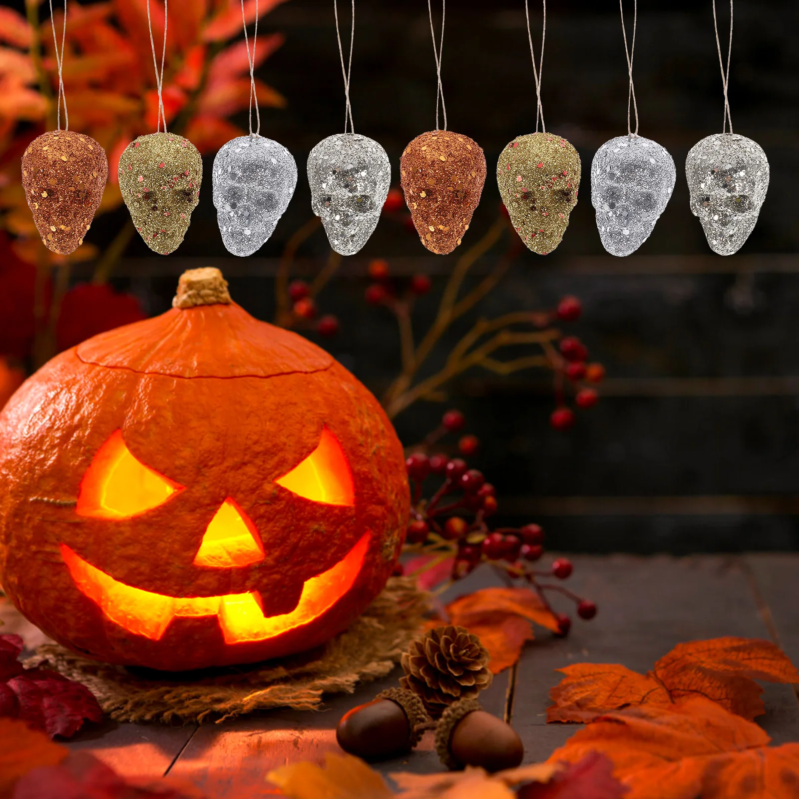 

16pcs Halloween Colorful Skull Mini Hanging Foam Head Decoration Realistic Lifelike Haunted Ornament Party Scary