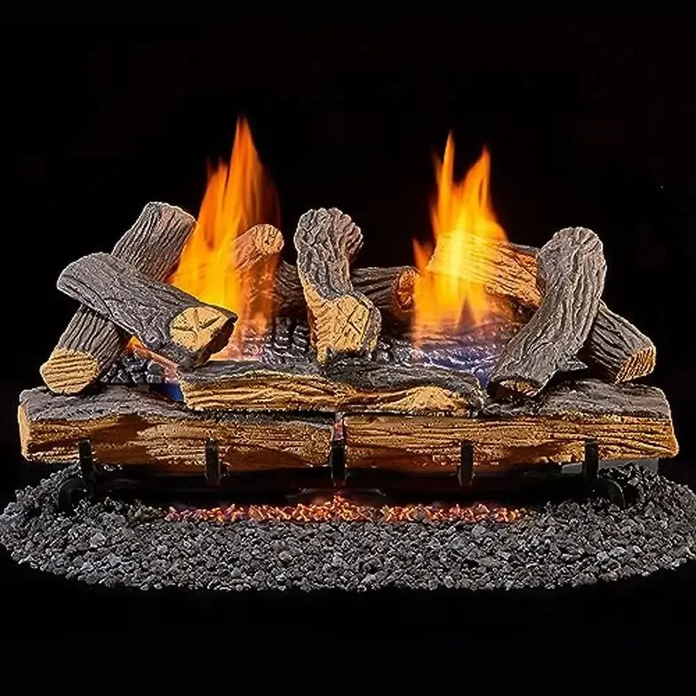 Juego de troncos para chimenea de Gas sin ventilación, doble combustible, 24 ", Control remoto, Gas Natural, propano líquido, 33000 BTU, mano de roble dividida Berkshire