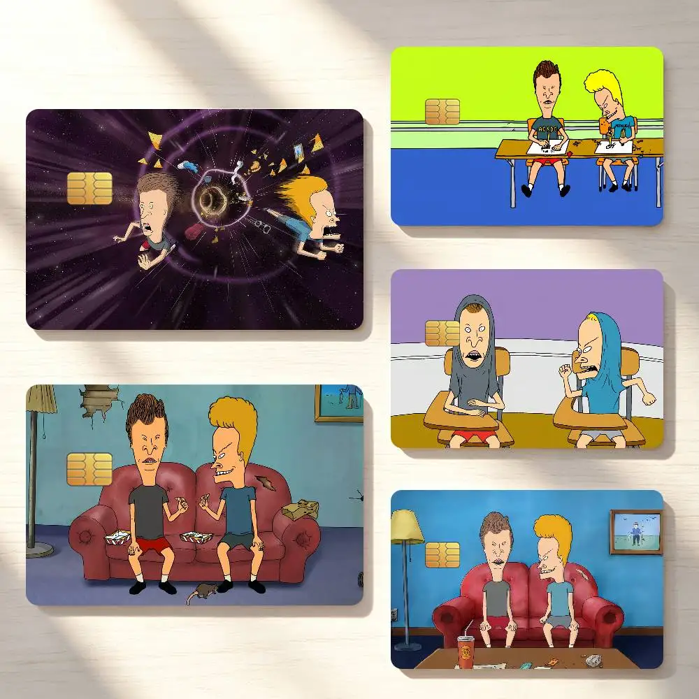 Cartoon B-Beavis and B-Butthead Funny Credit Card Sticker Waterproof Anti-Scratch 4PCS Bank Debit Traffic Cover Decoration