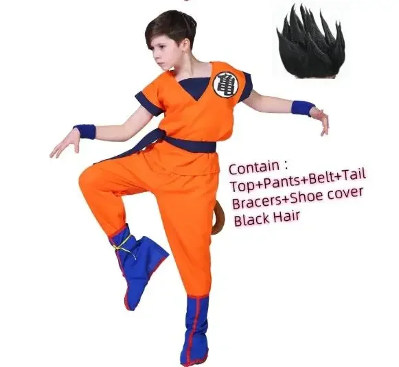 Kids Anime Z Son Goku Costume Cosplay Boy Carnival Party Suit Goku Dress Vest Belt Wrister Halloween Dress Up view 2