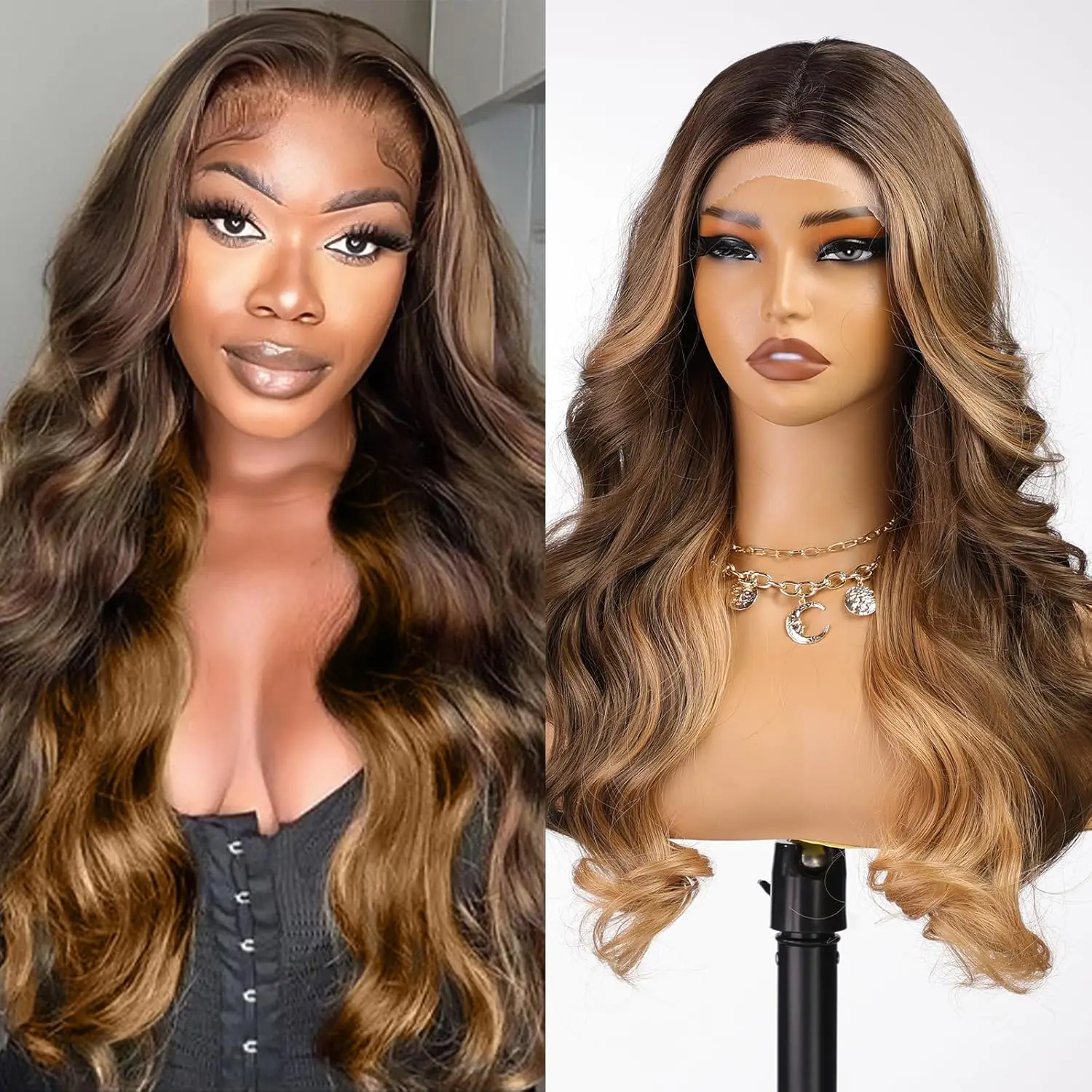 

30Inch Highlight Wig Human Hair Body Wave Human Hair Wigs Blonde Highlight 200% 13x6 Lace Frontal Wig Human Hair Pre Plucked