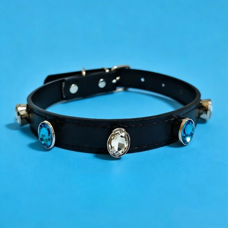 Small dog large dog dog collar, flash diamond pet neck ring PU willow nail adjustable XS/S/M/L/XL
