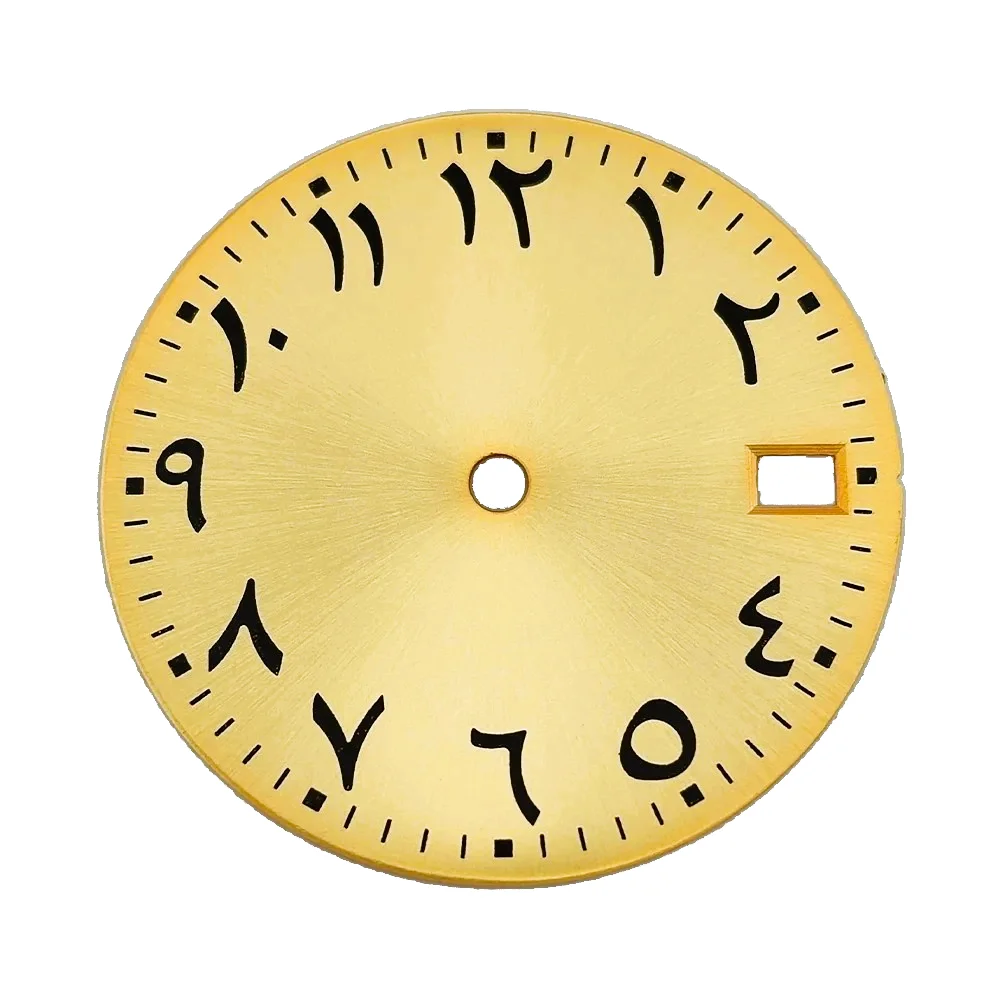 Esfera de reloj con números árabes para NH34, NH35A, NH36, movimiento automático, cara estéril, calendario único, logotipo personalizado, 28,5mm