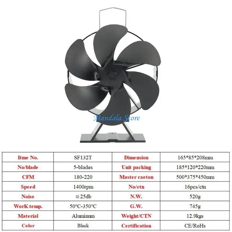 Ventilador horno U2JC, 6 aspas alimentadas por calor, ventiladores para hogar silenciosos, no requiere electricidad, ahorro