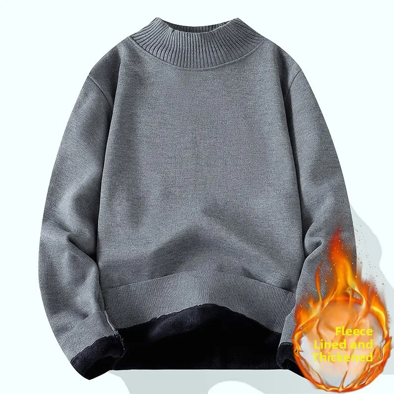 

Мужской вязаный свитер Thiened f с высоким воротником, повседневный цельный теплый вязаный свитер большого размера, осень-зима