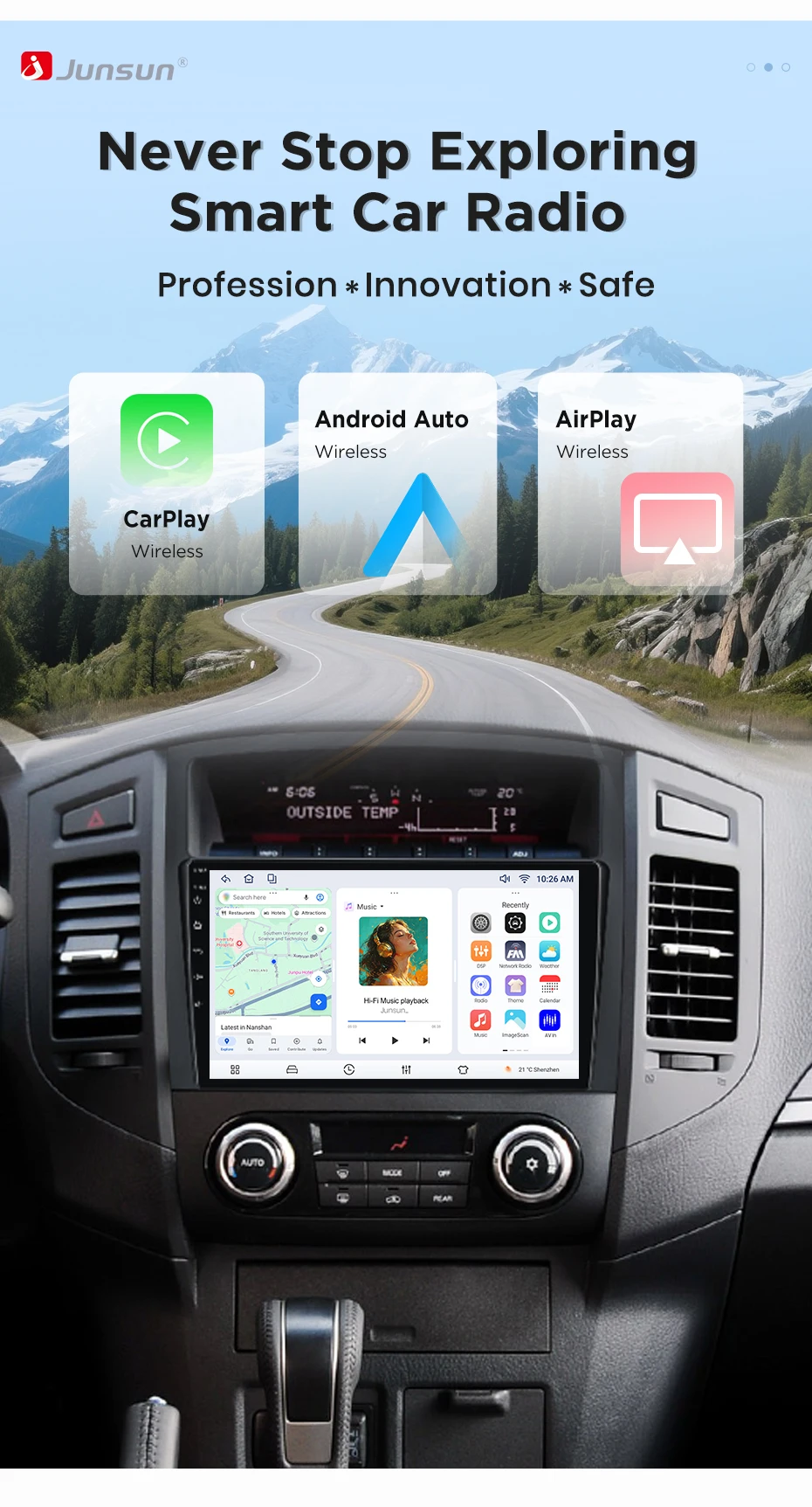 Junsun Wireless CarPlay Android Auto Autoradio für Mitsubishi Pajero 4 V80 V90 2006-2014 Intelligente Systeme DSP SWC RDS GPS FM – Detail 2