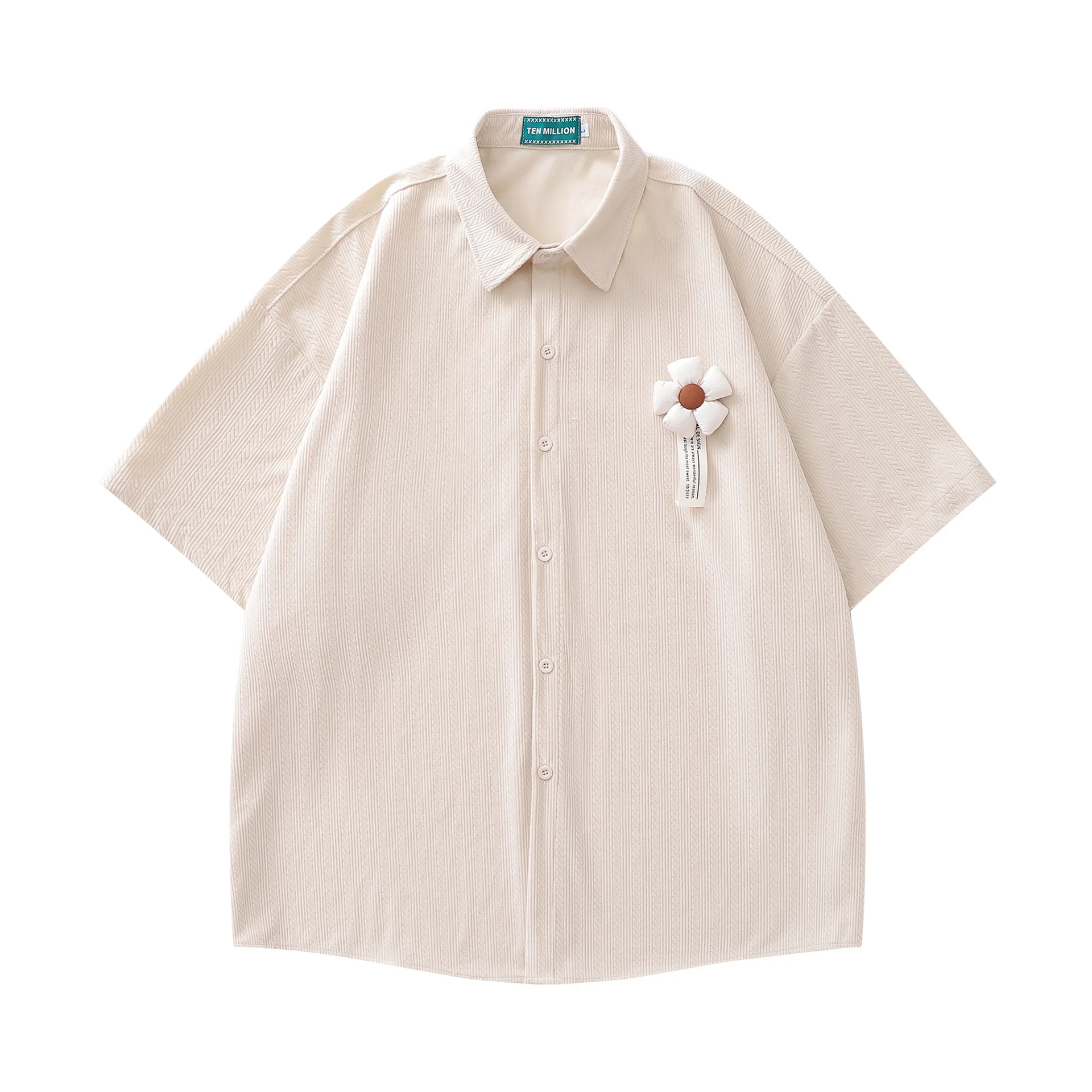Summer and Autumn Loose Japanese College Style Floral Corduroy Short Sleeved Couple's Shirt for Men and Women