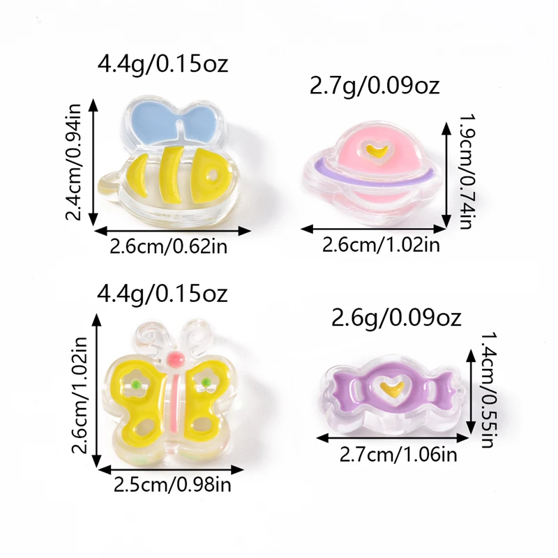 5 Stück Cartoon-Tier-Charms, Harz-Bienen- und Schmetterlings-Abstandshalter, lose Charms-Perlen für die Schmuckherstellung, Armbänder, Halsketten, DIY-Bastelarbeiten, Geschenke – Detail 1