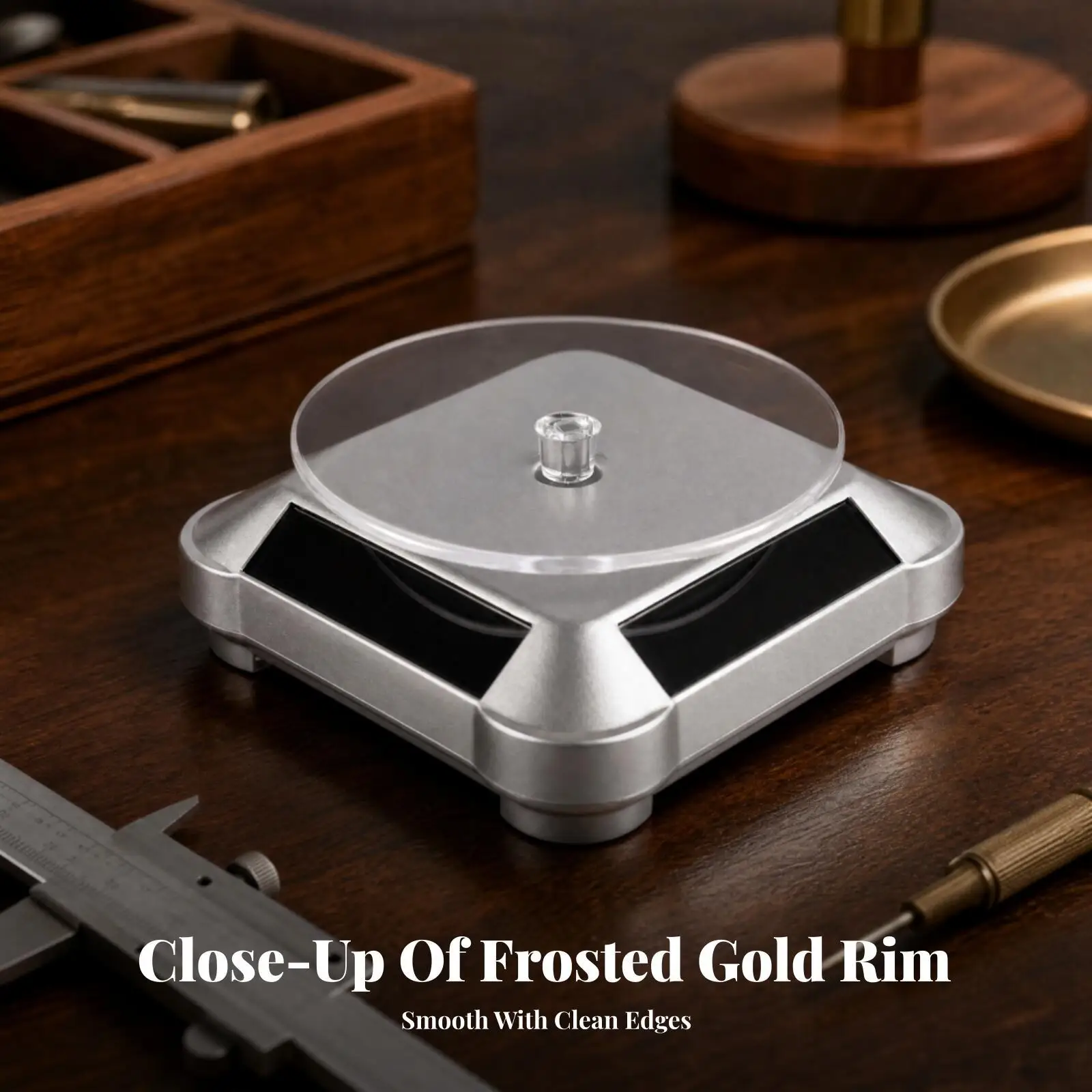 Solar Rotating Display Base for Showcase Jewelry Watch Camera Small Ornaments Twinpower Turntable ABS Material 360 Degree