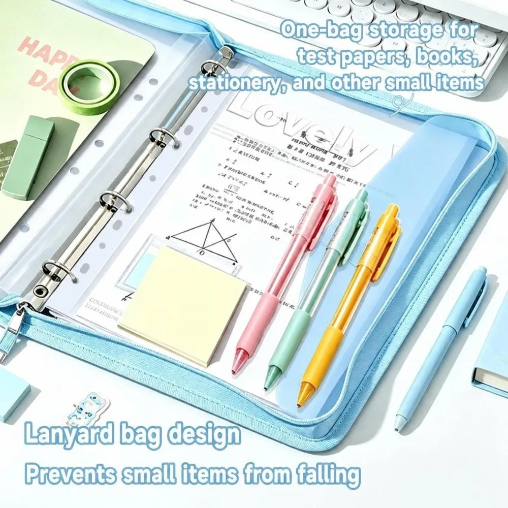 Polka Dot Print A4 Zipper Binder Removable 4 Hole Ring Binder Loose-Leaf File Binder File Folder School Office Supplies