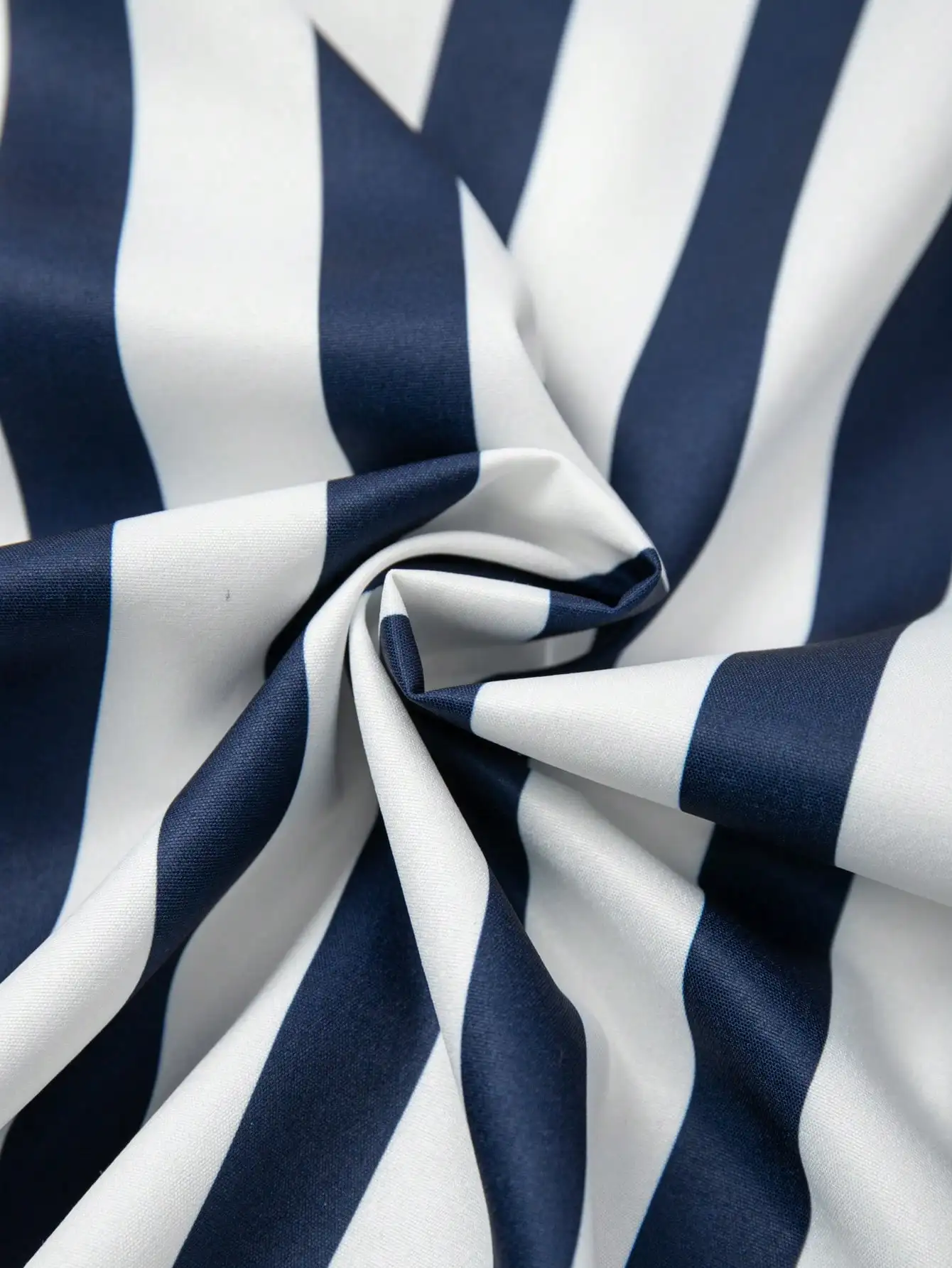 

Navy Blue Striped Loose Turn-Down Collar Short Sleeve Blouse For Women