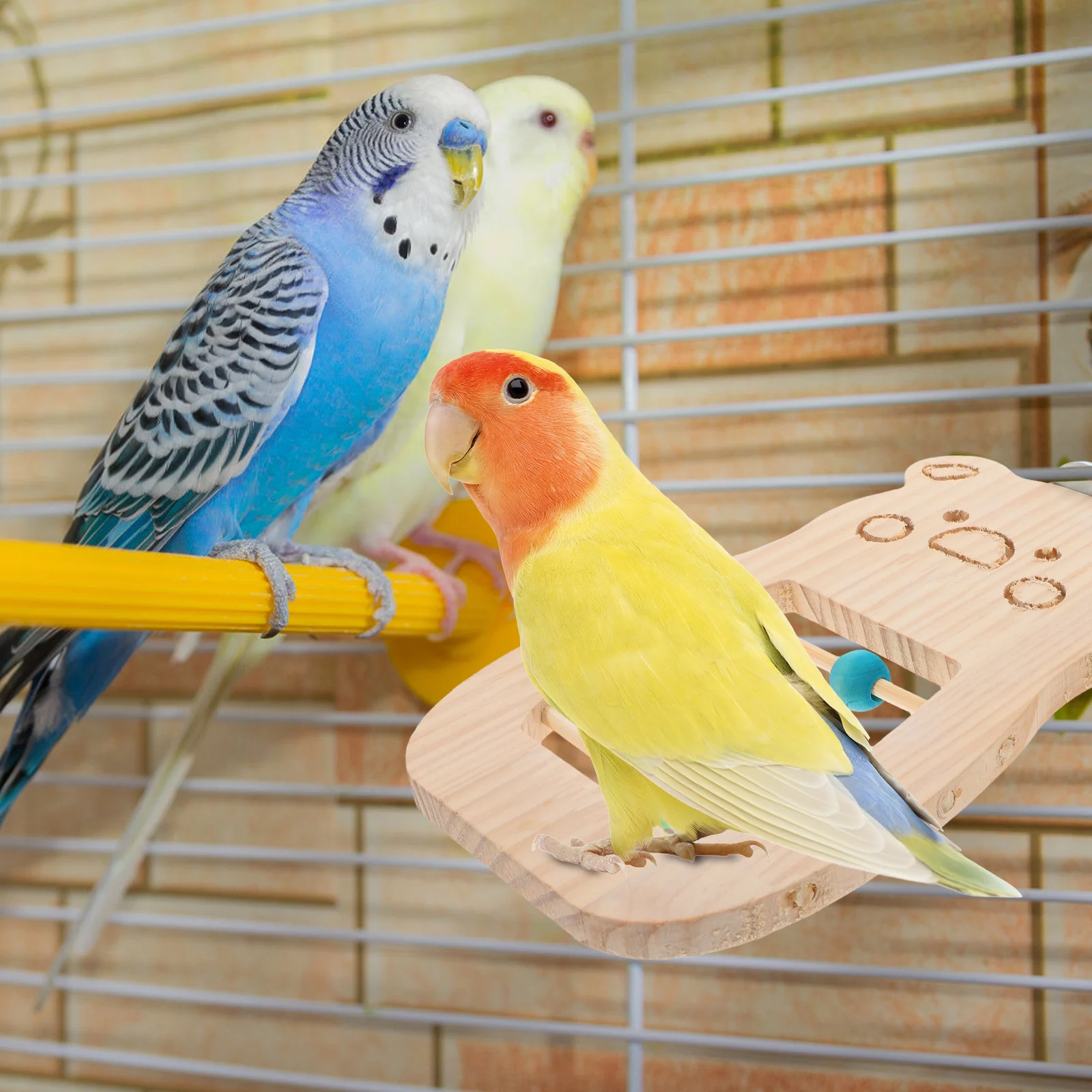 

Wooden Parrot Platform Stand For Cage With Colorful Beads Sturdy Bird Perch For Budgies Cockatiels Large Play Gym Bear Shape