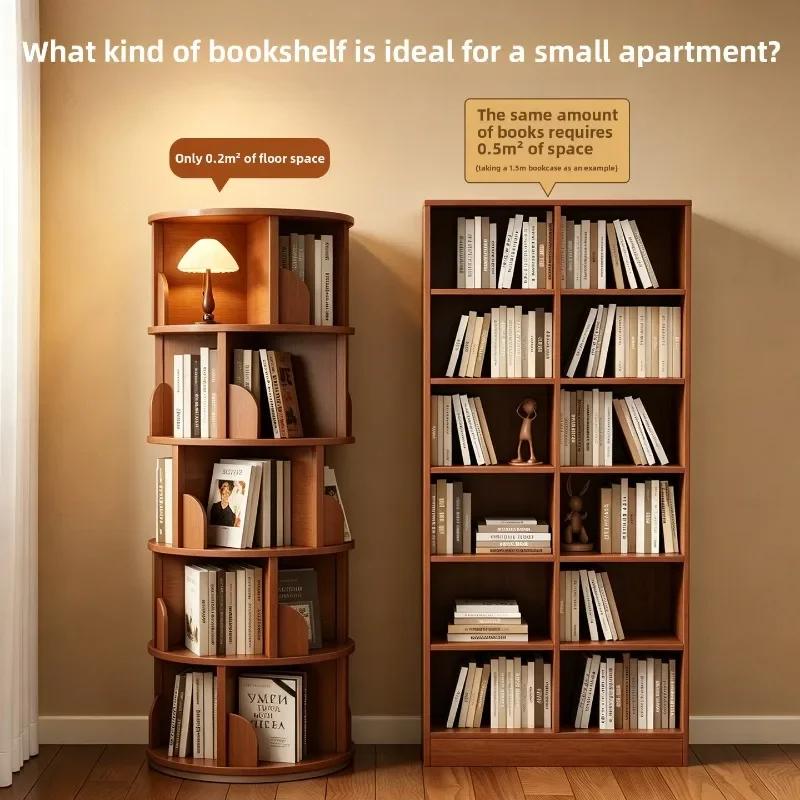 Corner Rotating Display Cabinet Floor Standing Bookcase Integrated Storage Kids Bookshelf Home Decor Storage Bookcase