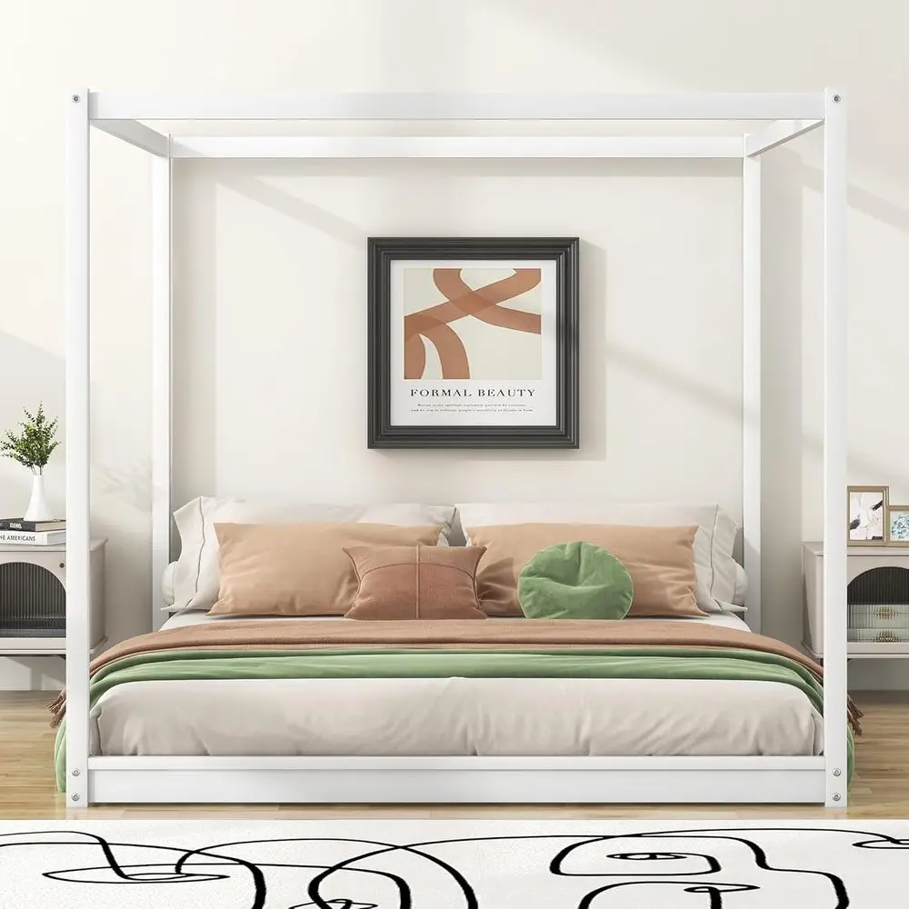 

Деревянная кровать размера King Size с опорными ножками, подходит для детей, подростков и взрослых, не требует пружинного блока (белая)