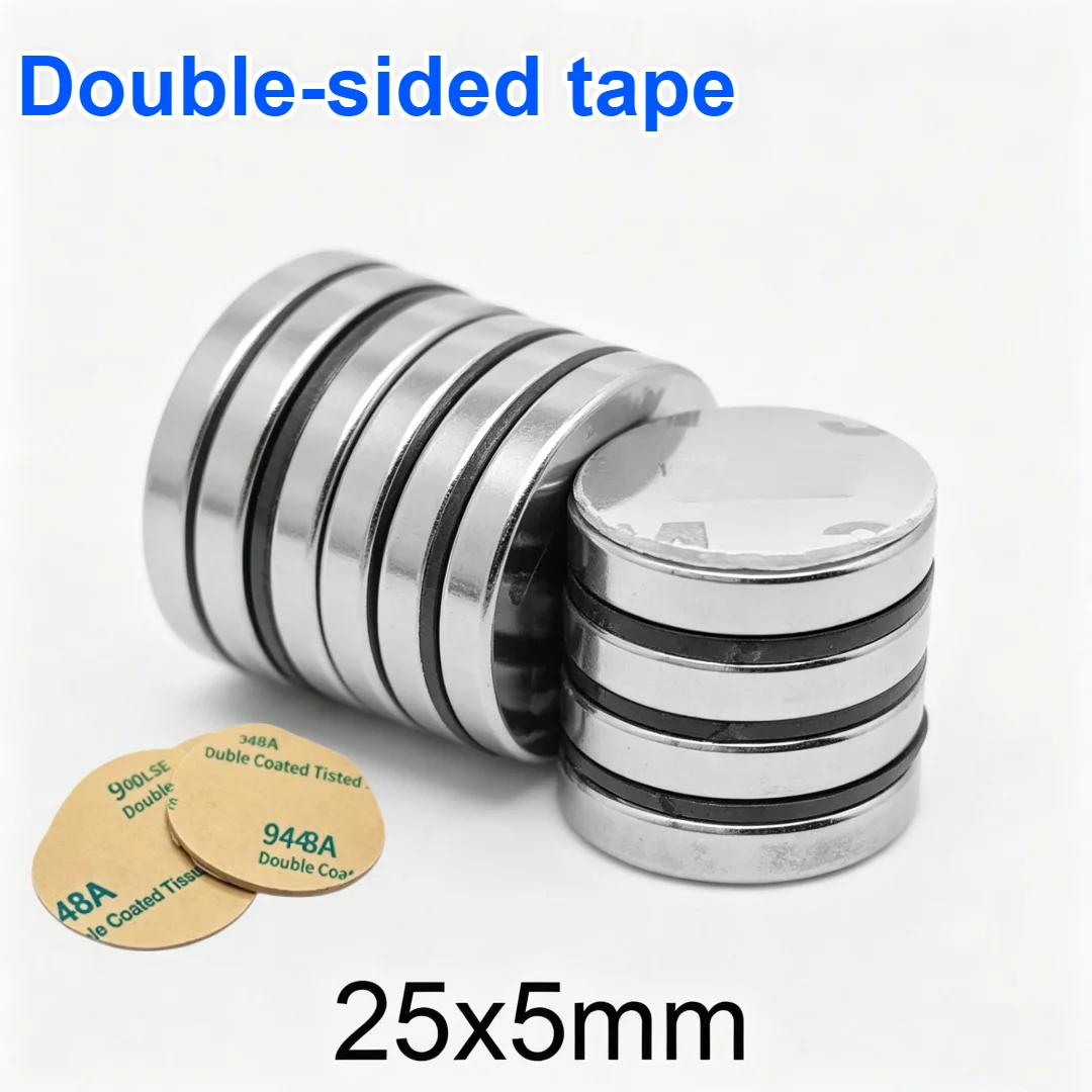 25x5 Round Magnet 25x5mm Strong Powerful Magnets With Double-Sided Tape 25mmx5mm For Home Refrigerators, Offices DIY 25*5