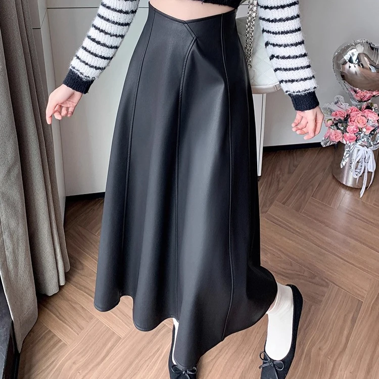

autumn women fake PU leather skirts lady casual fashion PU SKIRT