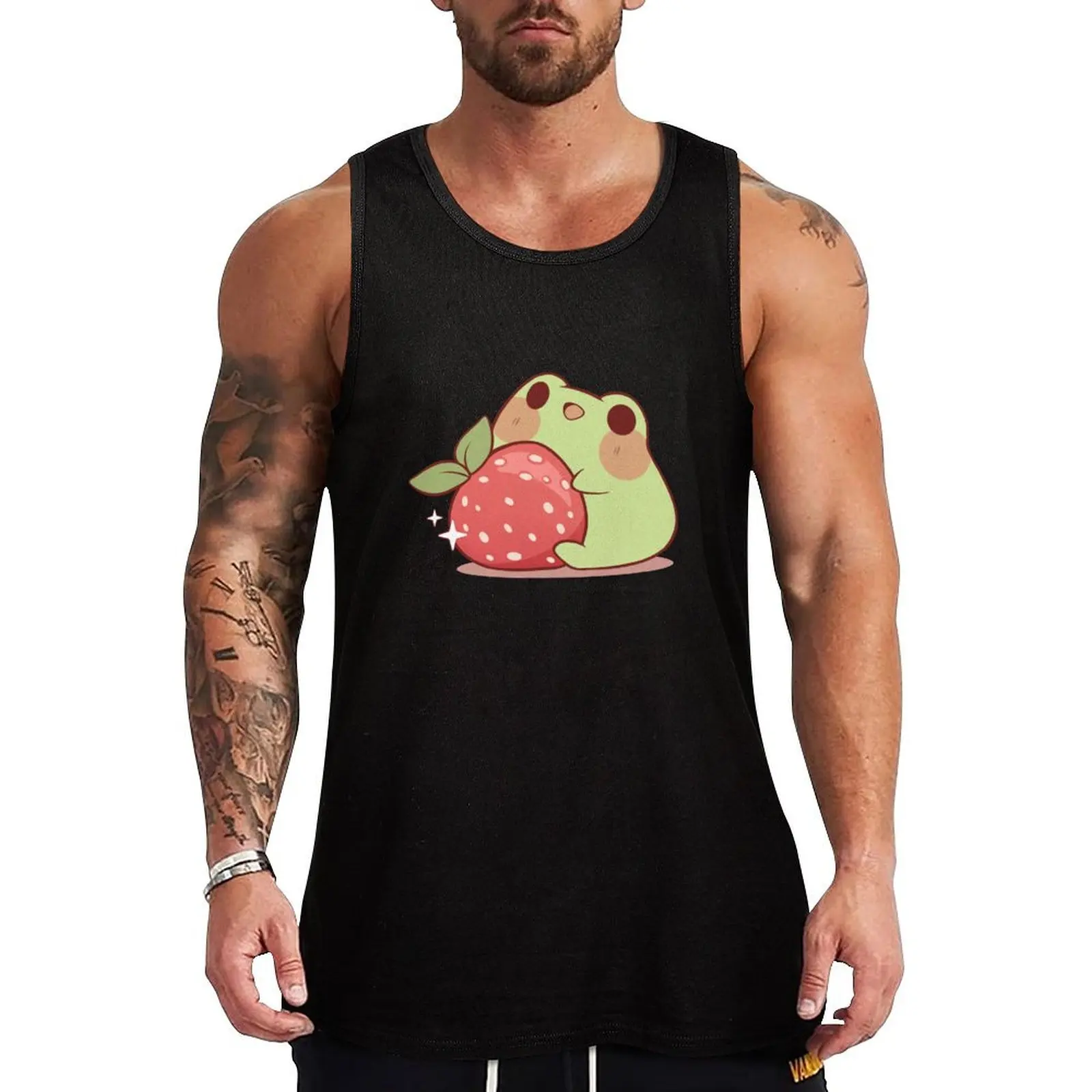 Frog with strawberry Tank Top Active Wear Tank Top Quick Dry Athletic Sleeveless