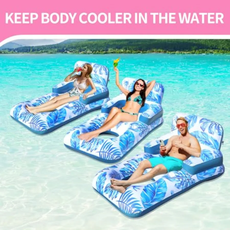 Pool Floats Adult, Pool Floaties with Cup Holder and Phone Holder, Pool Lounger Float with Headrest, Backrest and Footrest, 65