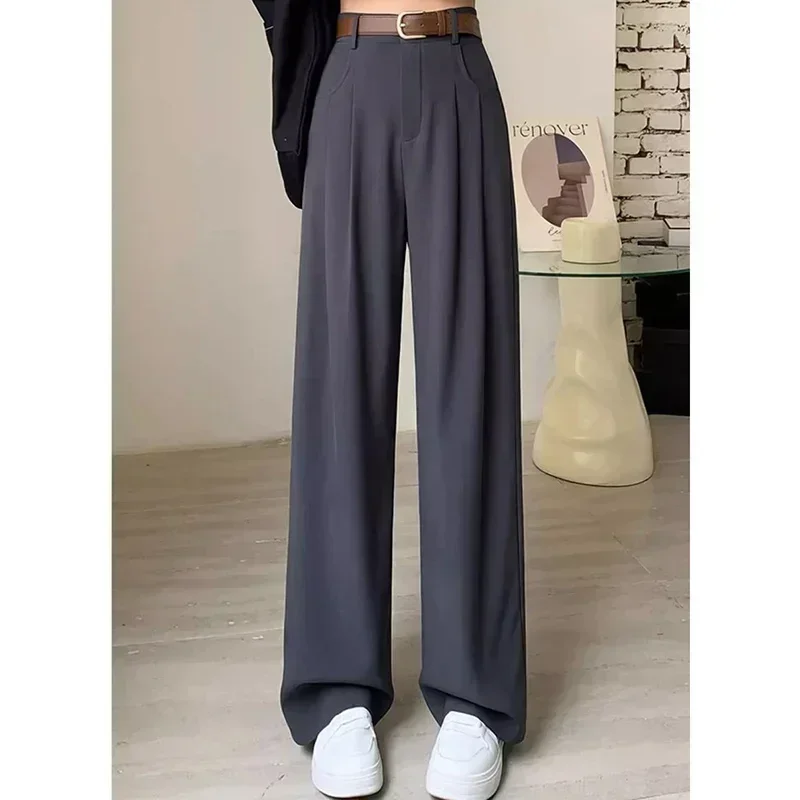 Frauen Mode Anzug Hosen Dame Atmungsaktive Baggy Hohe Taille Breite Bein Sommer Hosen Dame Gerade Bein Schwarz Kaffee Klassische Hosen – Detail 8