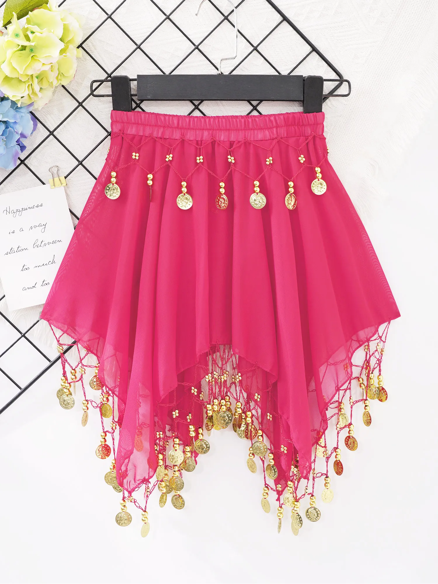 

Юбка для девочки для танца живота с эластичным поясом, шифоновые юбки с асимметричным подолом и бахромой из бисера и блесток, индийский костюм для хип-хопа