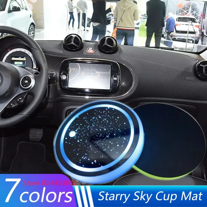 1 PCS Led 7 Colors Cup Holder Light For Smart fortwo 451 Forfour 453 450 454 EQ Mat Coaster Photoinduction Lamps Accessories