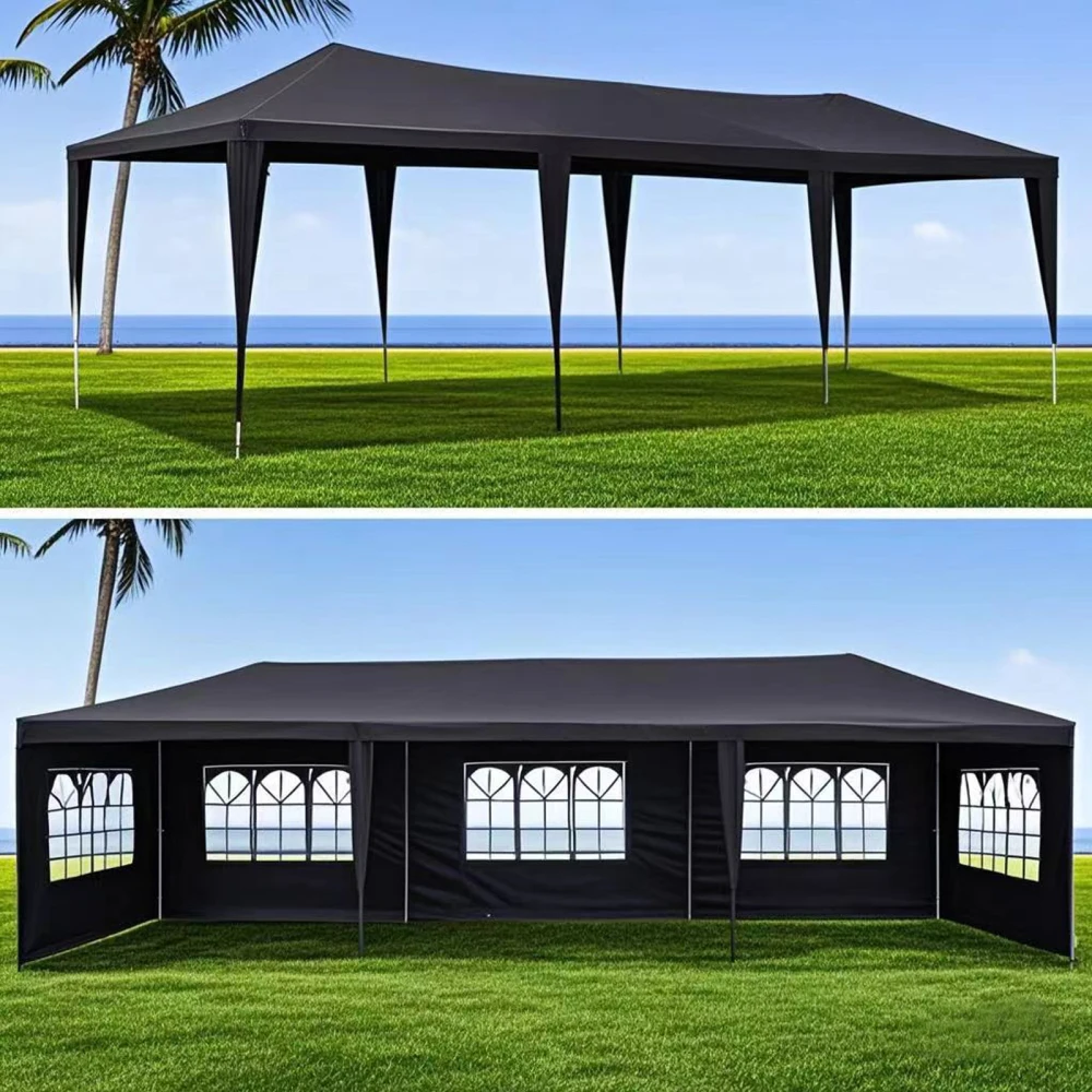 10x30ft Black Wedding Party Awning, Tent, Outdoor Gazing Boardwalk with 8 Removable Side Walls, Waterproof, UV Protective, Sturdy Design, Quick Setup