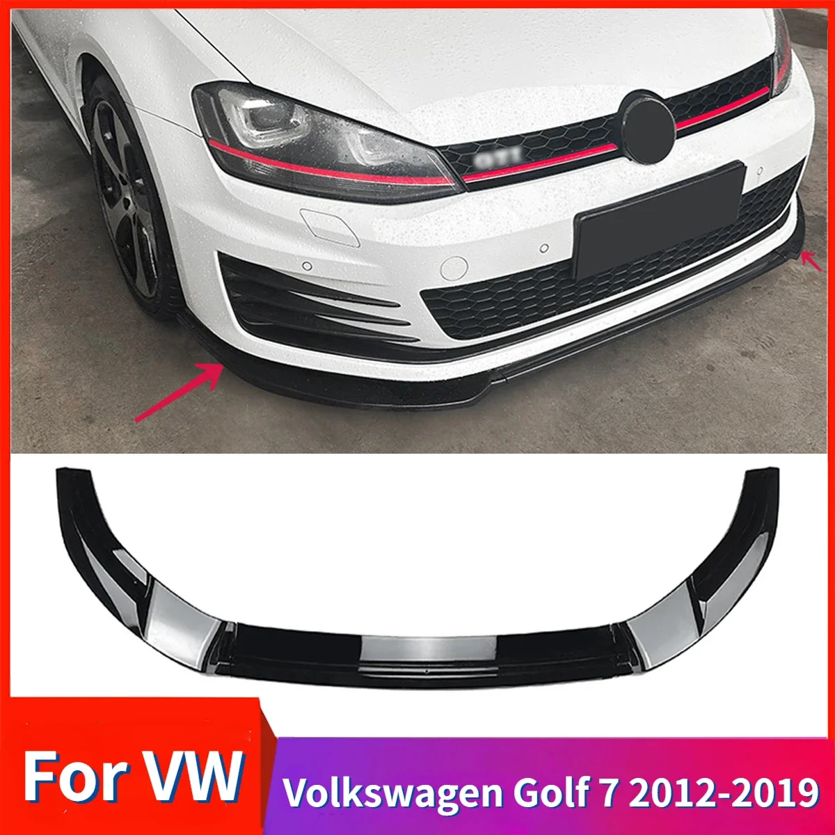 Car Front Bumper Lip Spoiler for Volkswagen Golf MK7 GTI R Rline 2012-2019 Splitter Protector Guard Protector Cover Body Kits