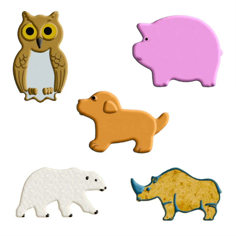 Cartoon Animal Plastic Molds,Dog,Owl,Fat Pig,Rhinoceros,Polar Bear,Cookie,Cookie Cake Decorating Fondant Cutters Tools