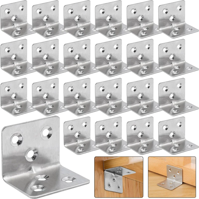 Stainless Steel Corner Brackets Angle Connector for Cabinets Drawer Wooden Shelves 90 Degree Furniture Right Angle Fixed Bracket