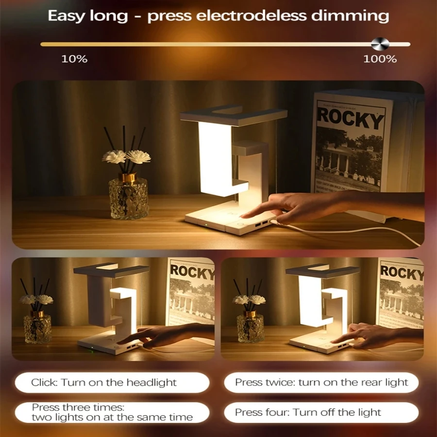 Dimming Magnetic Levitating Anti Gravity Table Lamp With Phone Charging Folded Led Desk Table Lights Touch Control LED Desk Lamp