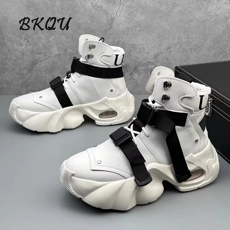 BKQU Men\'s Shoes 2024 Autumn New Korean Version of Breathable Thick Sole Increase Daddy Shoes Trend All Students High Top
