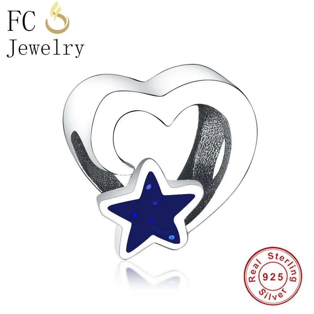 FC Jewelry Fit Original Brand Charms Bracelet Authentic 925 Sterling Silver Heart Blue Enamel Star Bead Berloque 2018 Valentine