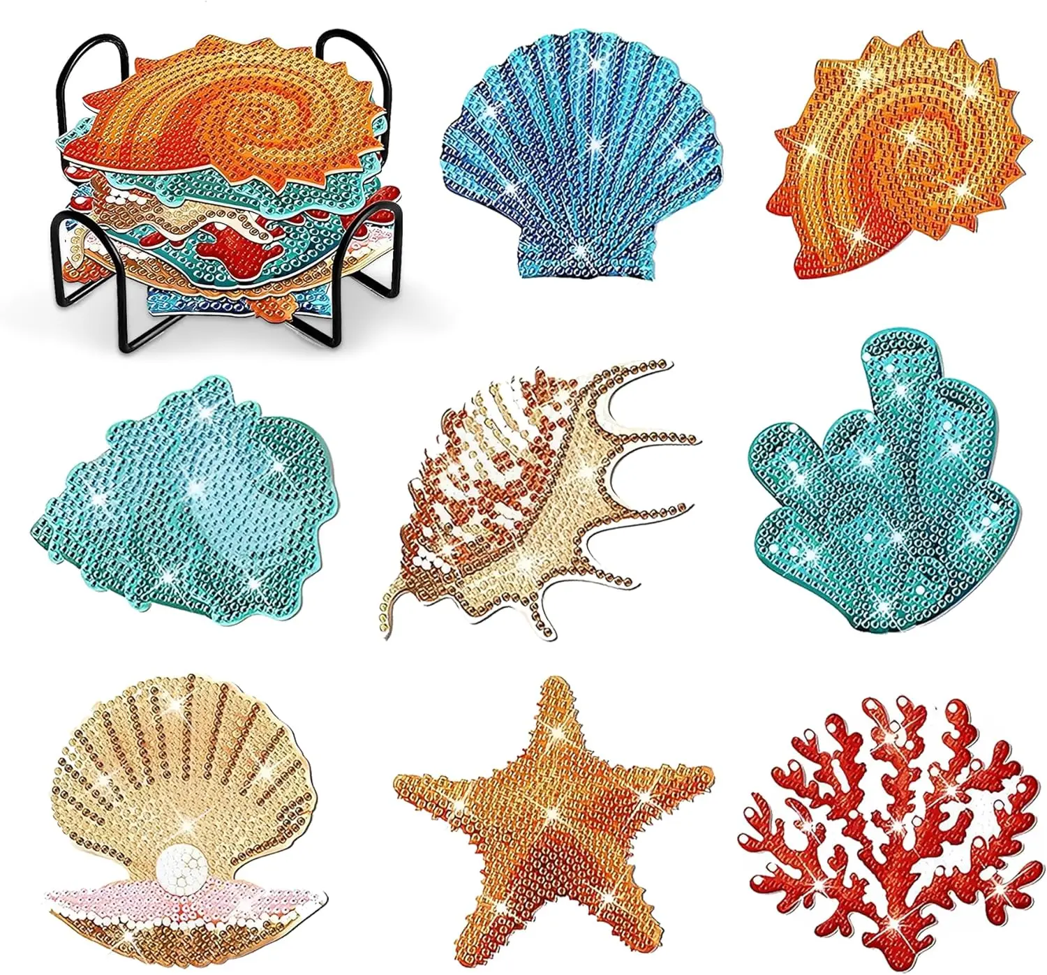 

8 шт. подставок для кружек с алмазной вышивкой | Подставки под кружки с алмазной вышивкой | Алмазная вышивка «Морские ракушки» | Идеальный подарок для творчества: поделки из морских ракушек