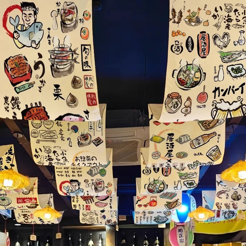 3 Size Ceiling Valance Japanese Style Resturant Izakaya Cuisine Sky Canopy Taverns Indoor Decoration Camping Barbecue Decor