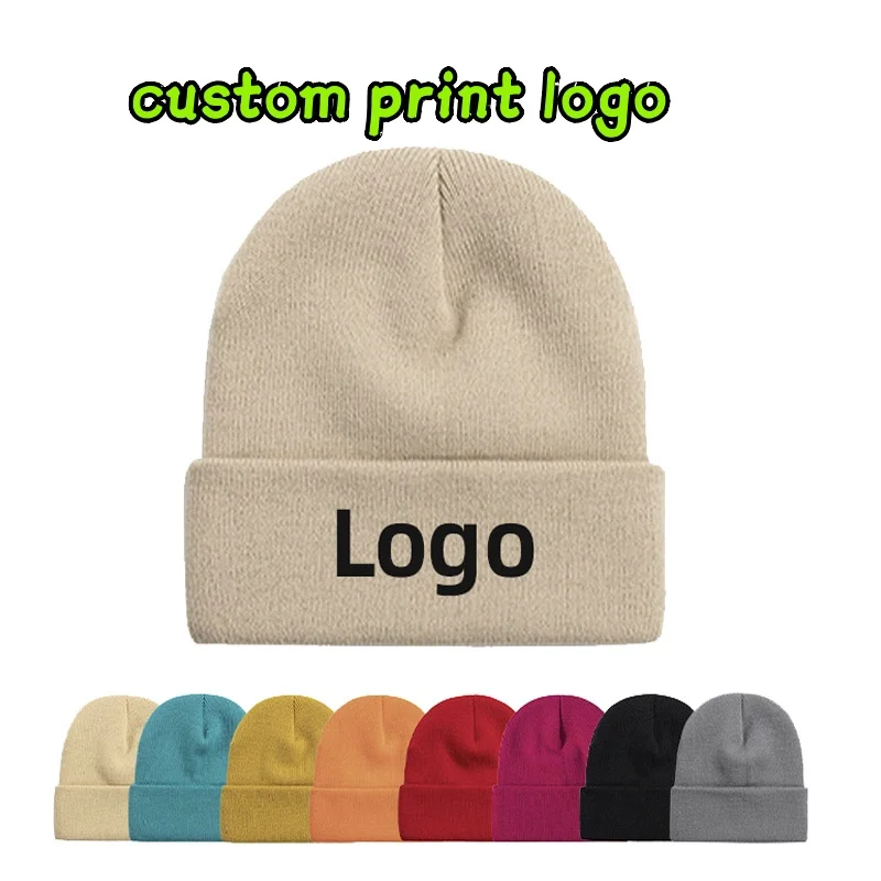 Benutzerdefinierte Mütze drucken Ihr eigenes Logo Winter gestrickt warm halten kalte Mütze Unisex einfarbig Hip Hop häkeln Totenkopf Beanie Hüte