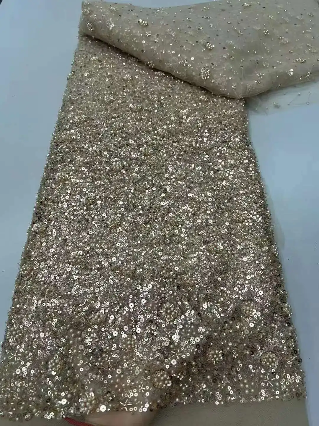 

Luxury African Heavy Handmade Beaded Lace Fabric, Sequins, French Tulle, Bead Lace, Wedding Party, High Quality, 2025, 5Yards