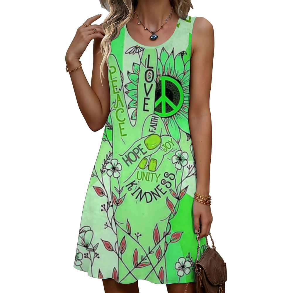 Fashion Finger And Floral Women Mini Dresses Summer Sleeveless 3D Printed Street Trend Ladies Dress 3XL Plus Size Casual Dress