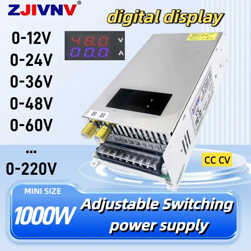 1000W switching power supply with digital display 0-12v 24v 36v 48v 60v Constant current voltage adjustable battery charge motor