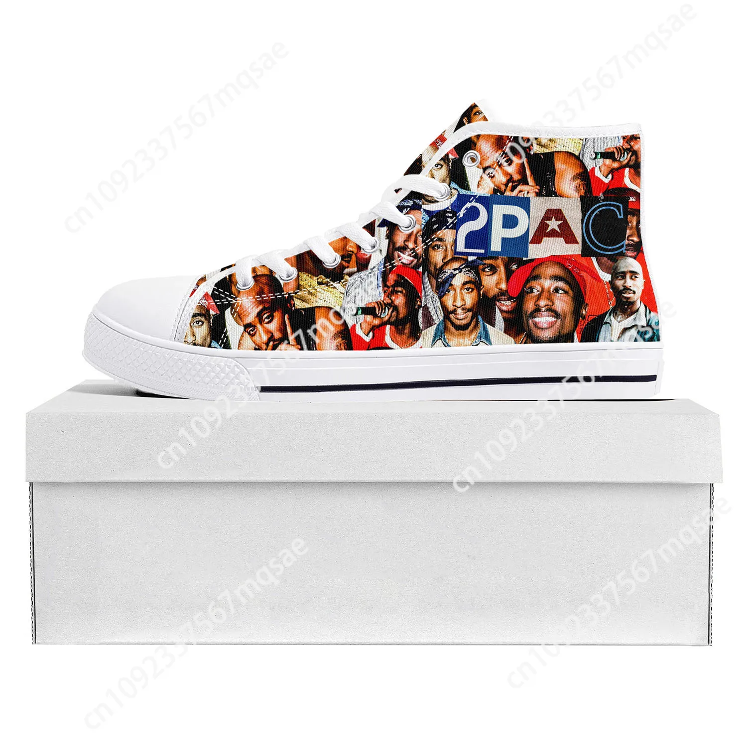 2Pac Hip Hop Rapper Tupac Pop High Top High Quality Sneakers Mens Womens Teenager Canvas Sneaker Couple Shoe Custom Shoe White