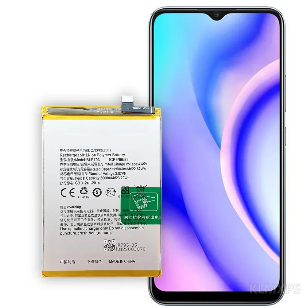 BLP793 6000mAh Lithium Replacement Battery for OPPO Realme C12 C15, Narzo 20 and Narzo 30A Mobile Phone Repair Battery Pack