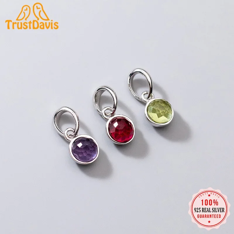 TrustDavis Real 925 Sterling Silver 2022 Round Colour CZ Pendant Handmade DIY Necklace Bracelet Accessories Fine Jewelry HY875