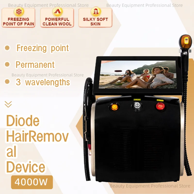

808nm Diode Laser Hair Removal Equipment Permanent Painless Non-invasive Permanent Cooling Head Painless Epilator Salon 4000W CE