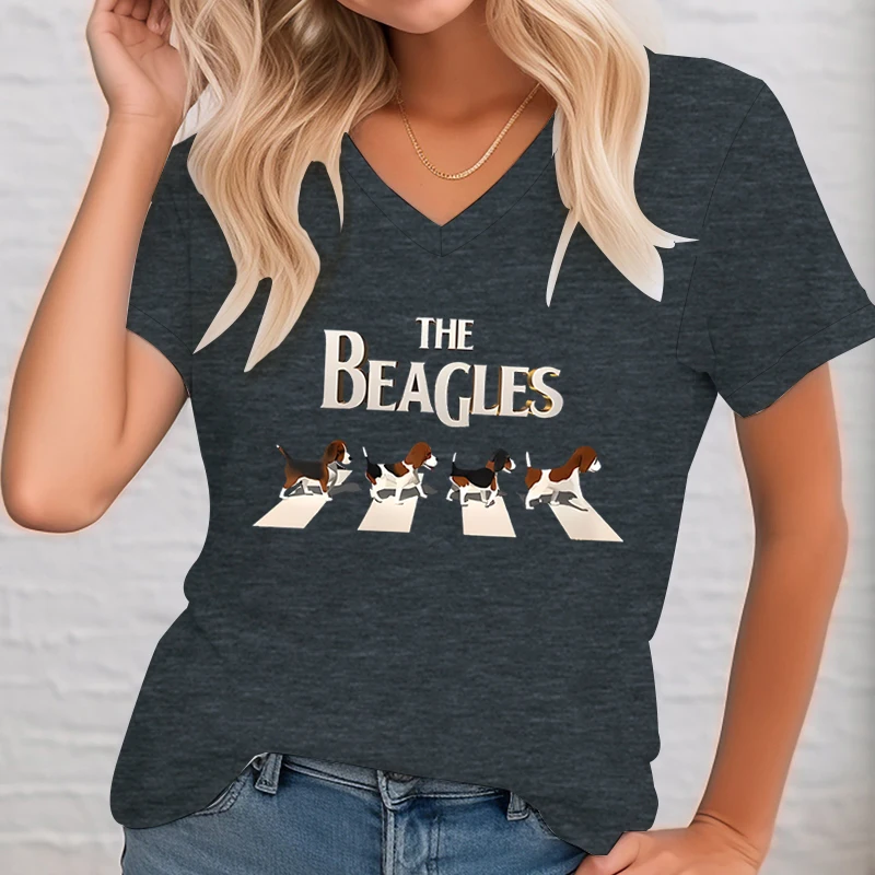 The Beagles Graphic T Shirts Women Beagle Dog Funny for Beagle Lovers T Shirt V-neck Summer Clothes Shirts and Blouses Dog Shirt