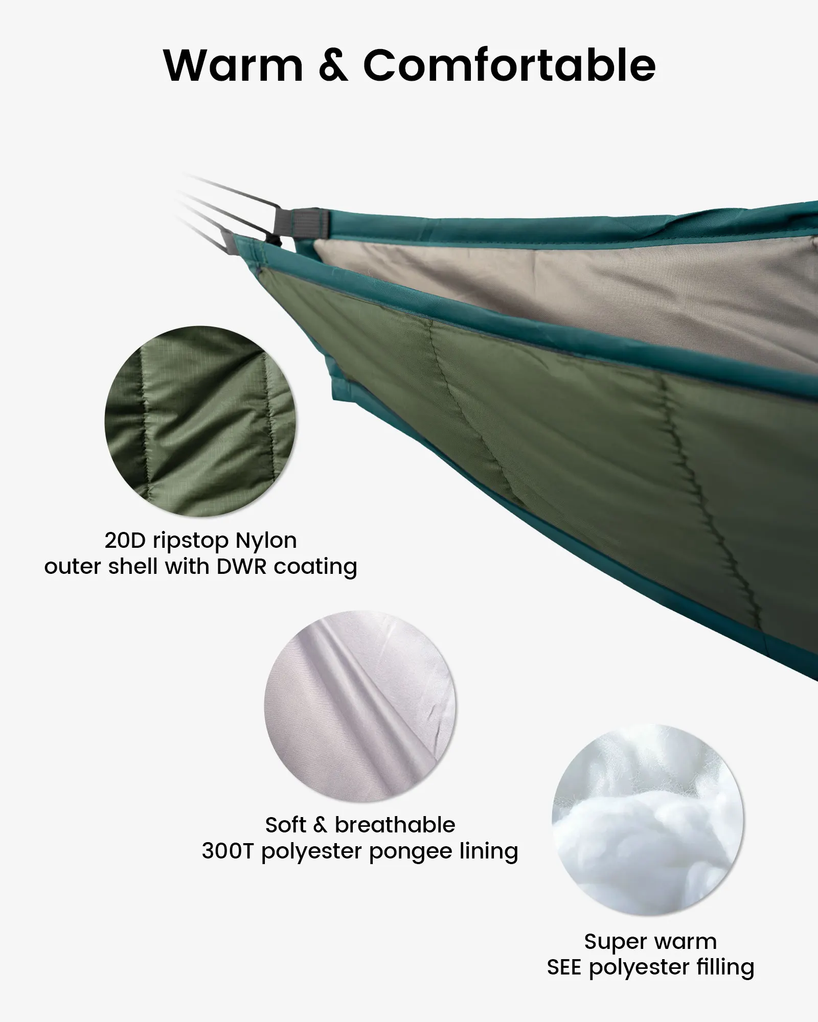 OneTigris Lightweight Hammock Underquilt Under Blanket 40 F to 68 F (5 C to 20C) 3 Seasons Underquilt for Hiking Camping Travel