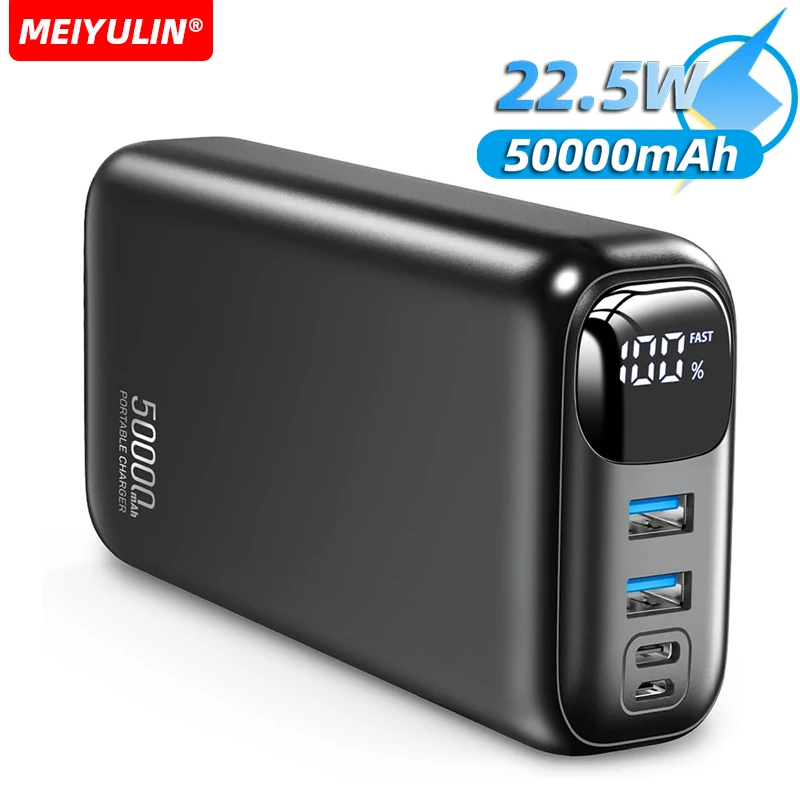 50000mAh Large Capacity Power Bank 22.5W USB C Fast Charger For iPhone 17 Samsung Xiaomi Portable Mobile External Spare Battery