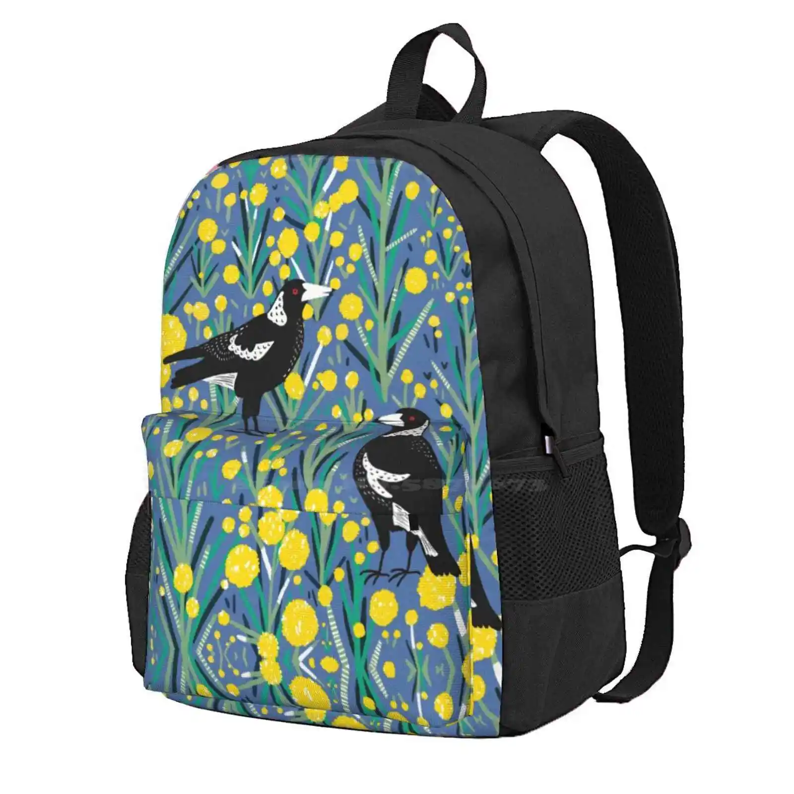 

Australian Magpie In Wattle Garden Hot Sale Schoolbag Backpack Fashion Bags Magpie Australia Birds Fun Garden Pattern Nature