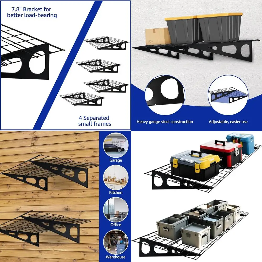 

Прочные настенные полки для гаража, 4 шт., 23,6x70,8 дюйма, грузоподъемность 880 фунтов, черные плавающие стеллажи для хранения
