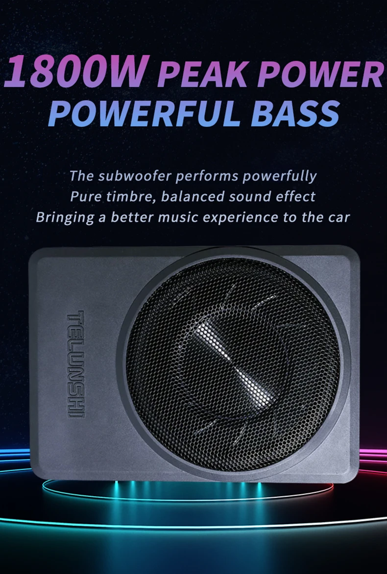 High Quality 1800W Car Under Seat Subwoofer 10 Inch Ultra-thin Active Car Amplifier Subwoofer Single Coil Best Price Audio Use