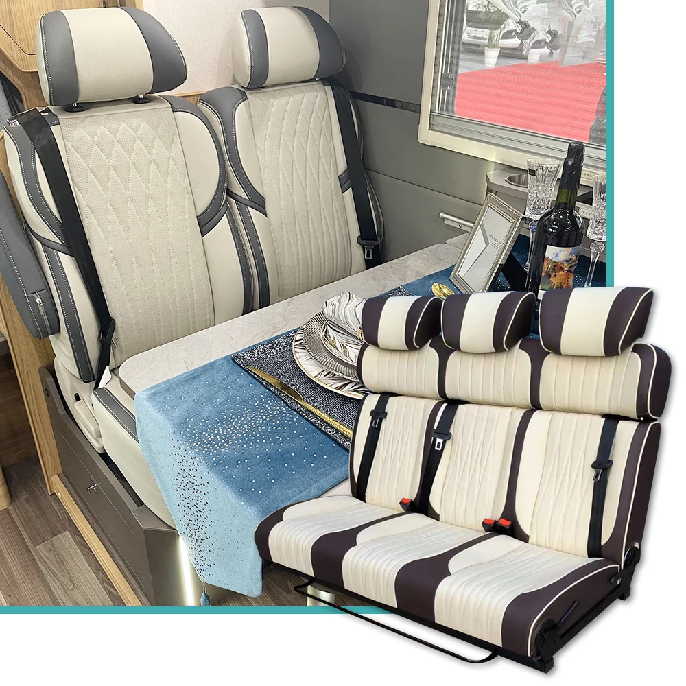 JDA Leather Adjustable Modified Folding Changeover Bed Car Triple Seats for Caravan Campervan Van MPV RV Motorhome view 5